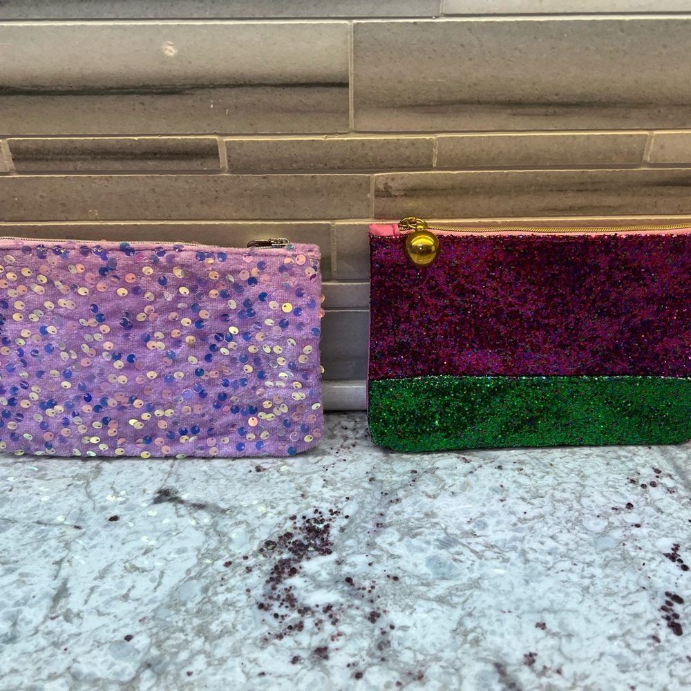 Set of 2 Ipsy Purple and Green Cosmetic Bags